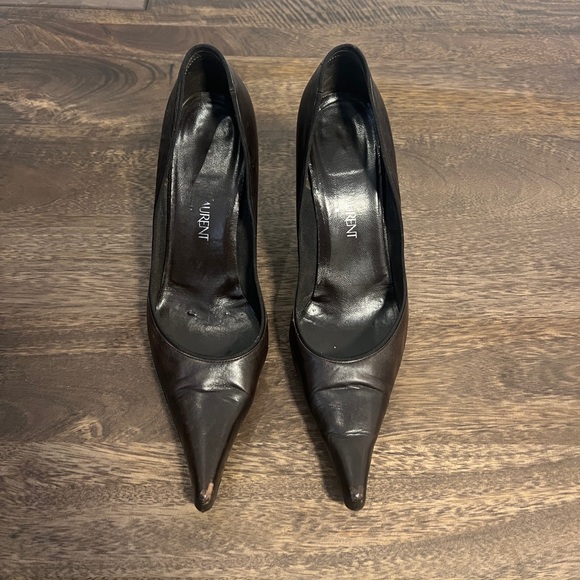 SAINT LAURENT 2000s Y2K POINTED TOE PUMPS CHOC BROWN LEATHER SIZE IT 40.5 - Picture 2 of 10